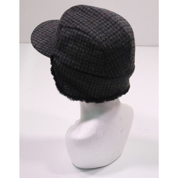 Mistral Made in France Gray Check Wool Hat w/ Fur Ear Flaps 59 cm - 7 3/8 New! - Picture 4 of 10